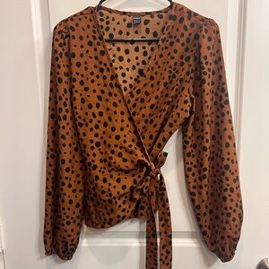 SHEIN Brown Polka Dot Wrap Blouse
